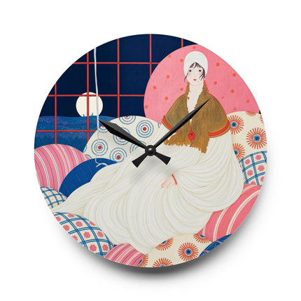 🌙🪶 The Lady Of The Midnight Salon Acrylic Wall Clock – Art Deco Bohemian Elegance