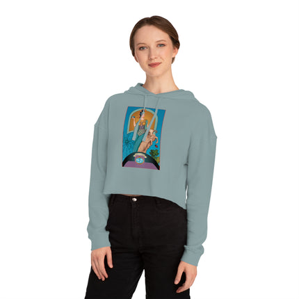 March & Aquamarine (Gem Series) by Sofia Chiostri Women’s Cropped Hooded Sweatshirt