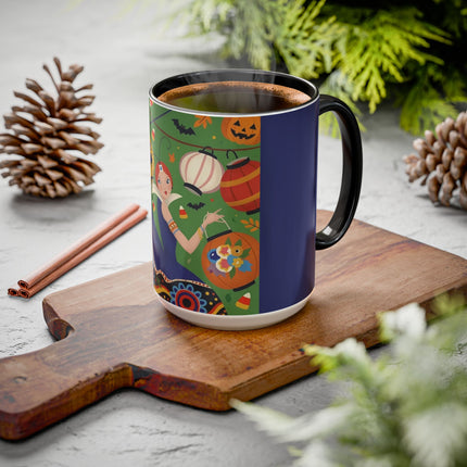 🏮🎃 The Lady Of Halloween Lanterns Colorful Mug – Colorful Art Deco Halloween Charm