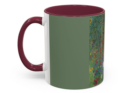Farm Garden with Sunflowers by Gustav Klimt Colorful Mugs (11oz, 15oz)