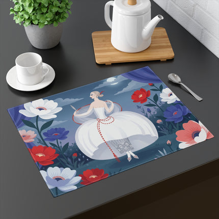 🌙🌺 The Moonlit Winter Bloom Placemat – Art Deco Floral Elegance