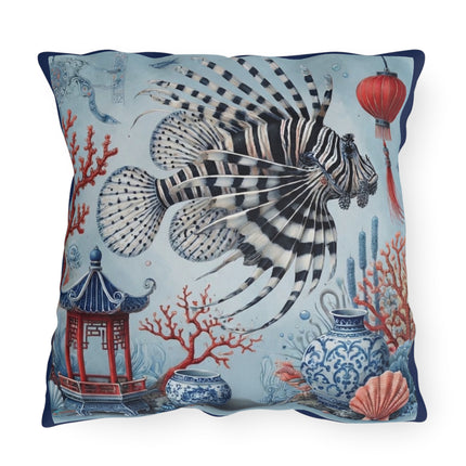 Lionfish & Lantern Outdoor Pillows – Mystical Ocean & Asian Harmony