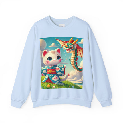 Geisha Kitten and the Dragon Kite Heavy Blend™ Crewneck Sweatshirt