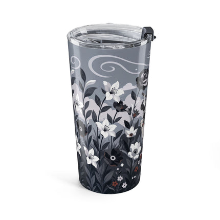 🖤🌸 The Greyhound Floral Promenade Tumbler, 20oz – Art Deco Monochrome Fashion