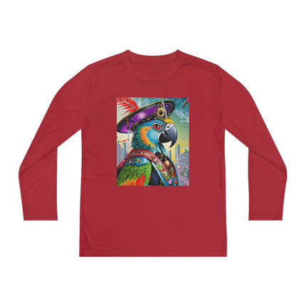 Tech Plumes Youth Long Sleeve Competitor Tee – Neon Wings & Cyberpunk Adventure