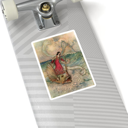 Rita Rides on the Dolphin by Warwick Goble Kiss-Cut Stickers (4 Sizes)