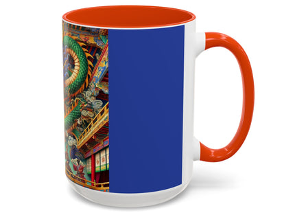 Tibetan Dragon Over Kabuki Duel Colorful Mugs (11oz, 15oz)