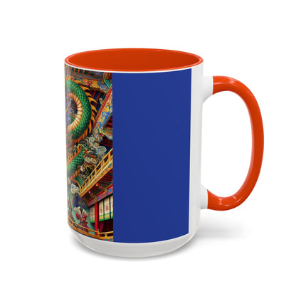 Tibetan Dragon Over Kabuki Duel Colorful Mugs (11oz, 15oz)