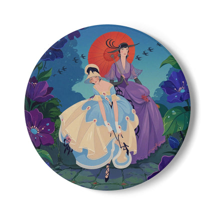 👒🌺 The Ladies Of The Enchanted Garden Stroll Ceramic Coaster – Art Deco Floral Elegance