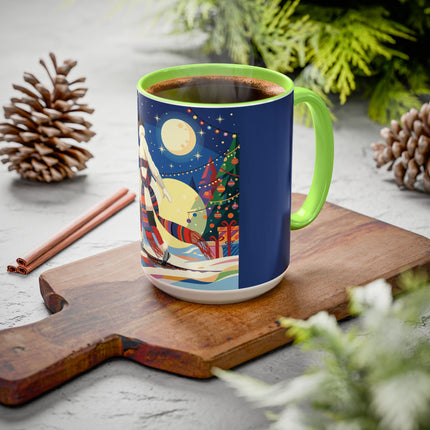 🌙🎿 The Moonlit Christmas Skier Colorful Mug – Whimsical Holiday Fantasy
