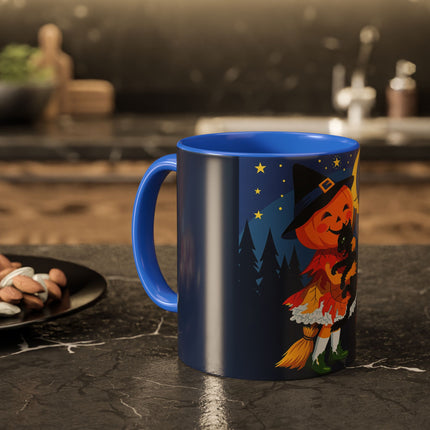 🎃🐈‍⬛ The Little Pumpkin Witch And Her Black Cat Colorful Mug – Whimsical Halloween Charm
