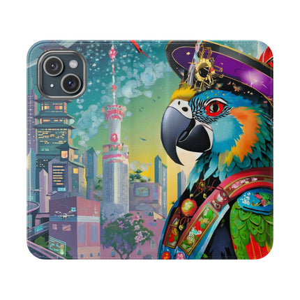 🦜⚡ Tech Plumes Flip Case – Neon Feathers & Futuristic Brilliance