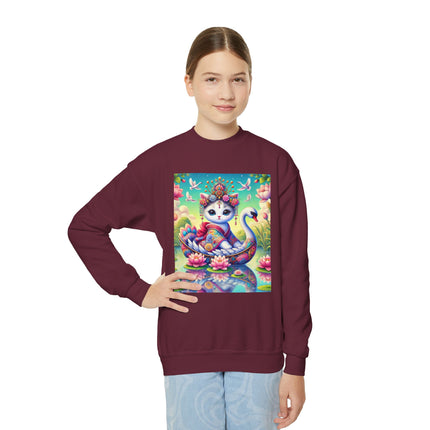 Geisha Kitten’s River Voyage Youth Crewneck Sweatshirt – Grace, Adventure & Storybook Charm