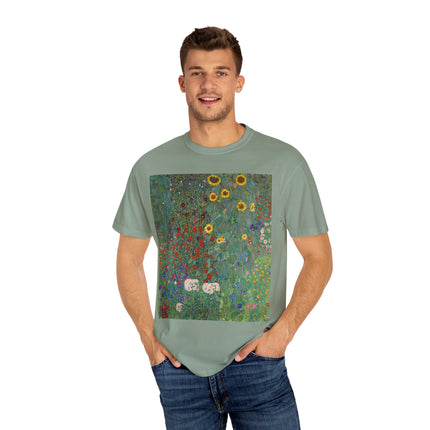 Farm Garden with Sunflowers by Gustav Klimt Unisex Garment-Dyed T-shirt