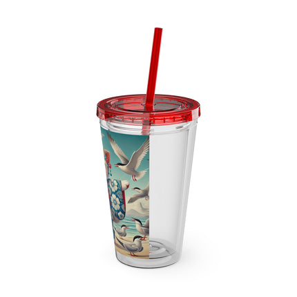 Geisha Kitten by the Seaside Sunsplash Tumbler with Straw, 16oz