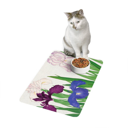 Vintage Iris Harmony Pet Food Mat – Purple & Blue Bloom