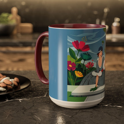 The Lady Of The Secret Garden Colorful Mugs – Art Deco Botanical Elegance