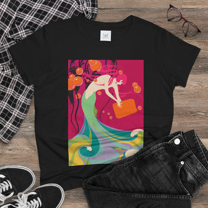 Mermaid Dive Women's Midweight Cotton Tee – Joyful Underwater Fantasy