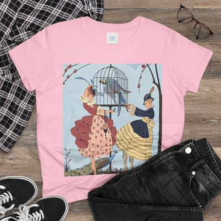 🦚🦜 The Ladies Of The Garden Aviary Cotton Tee – Art Deco Bird Fantasy