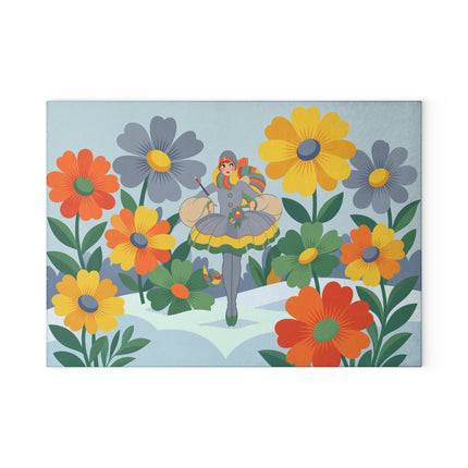 🌼❄️ The Lady Of The Winter Flower Garden Glass Cutting Board – Art Deco Holiday Fantasy