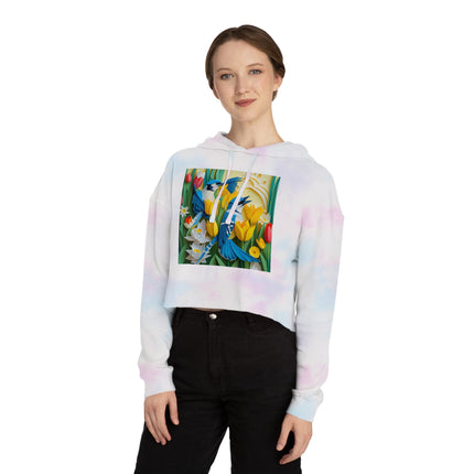 Blue Jays in a Spring Garden Women’s Cropped Hooded Sweatshirt