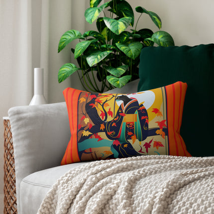 Black Cat in Kimono Spun Polyester Lumbar Pillow