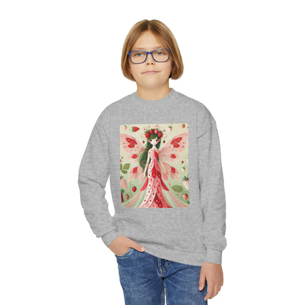 Strawberry Fairy Delight Youth Crewneck Sweatshirt – Sweet Magic, Nature & Whimsical Joy