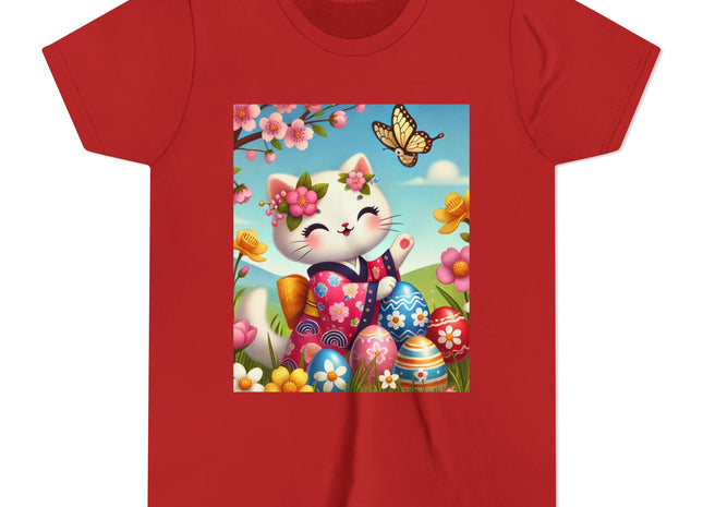 Easter Kitten and Painted Eggs Youth Short Sleeve Tee
