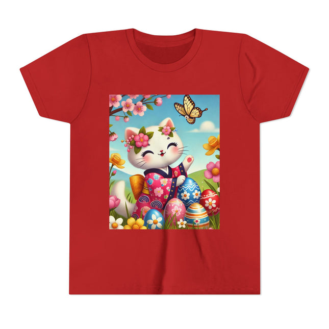 Easter Kitten and Painted Eggs Youth Short Sleeve Tee