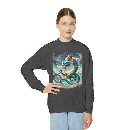Tibetan Dragon in Battle Youth Crewneck Sweatshirt – Power, Motion & Mythic Adventure