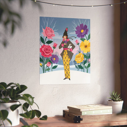 🌸🐇 The Lady Of The Winter Rabbit Garden Matte Vertical Poster – Art Deco Floral Fashion