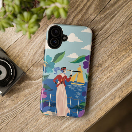 🌊🔭 The Lady Of The Seaside Lookout Phone Case – Art Deco Nautical Adventure