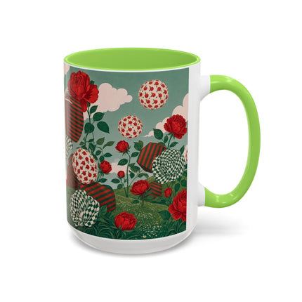 🌹💚 The Scarlet Rose Checkerboard Garden Colorful Mug – Art Deco Floral Whimsy