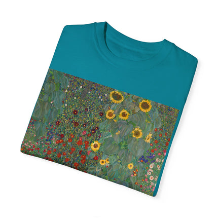 Farm Garden with Sunflowers by Gustav Klimt Unisex Garment-Dyed T-shirt