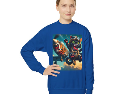 Parachuting Cat Commando Youth Crewneck Sweatshirt