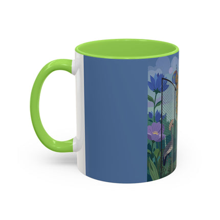 The Lady And The Enchanted Heron Colorful Mugs – Art Deco Botanical Elegance