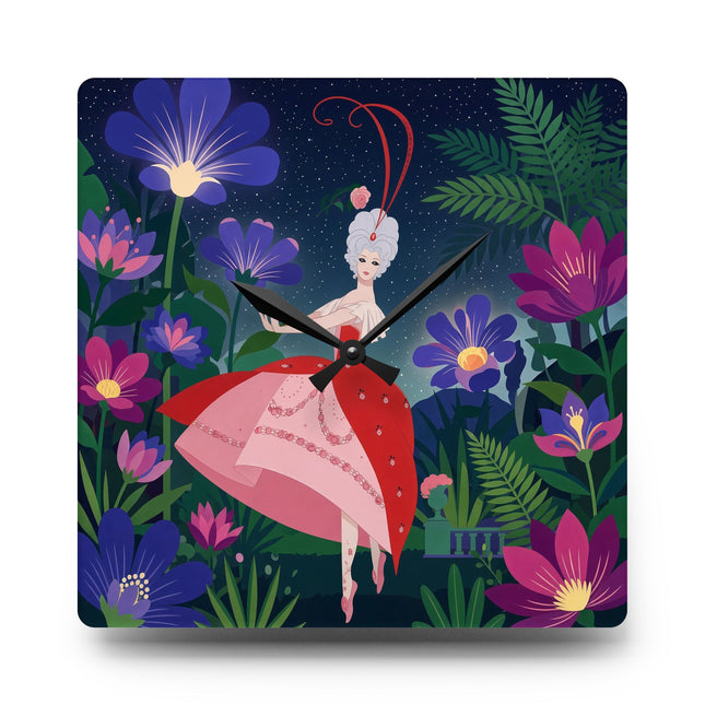 🌙🌺 The Lady Of The Midnight Flower Garden Acrylic Wall Clock – Art Deco Floral Fantasy
