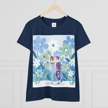 🌸🎭 The Little Dancers In The Flower Garden Cotton Tee – Art Deco Floral Whimsy