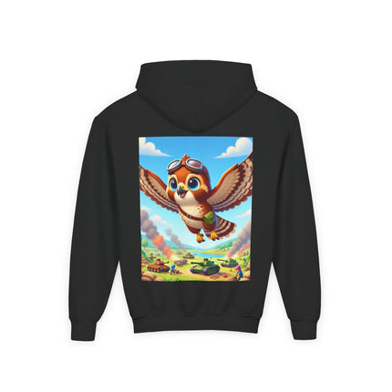Red-Tailed Hawk in Battle Youth Hooded Sweatshirt – Flight, Courage & High-Flying Adventure