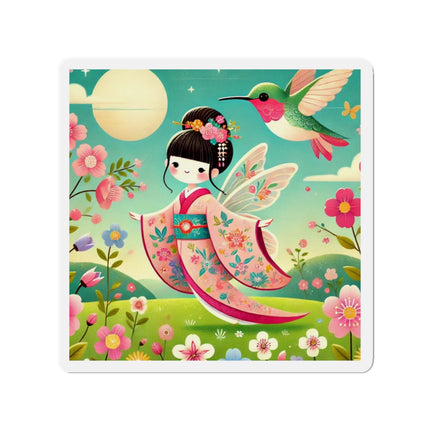 Geisha Fairy and the Hummingbird Blossom Die-Cut Magnets (5 Sizes)