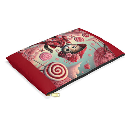Whimsical Geisha Kitten in a Valentine Garden Accessory Pouch