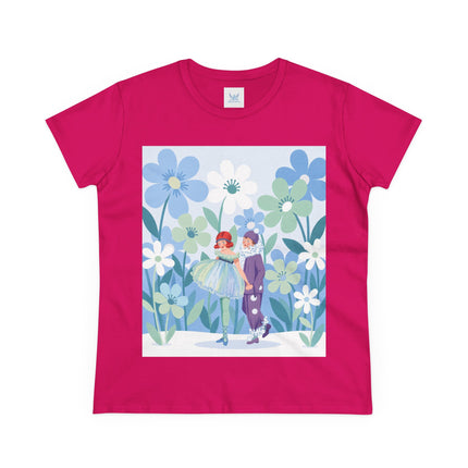 🌸🎭 The Little Dancers In The Flower Garden Cotton Tee – Art Deco Floral Whimsy