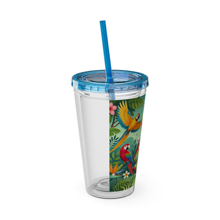 Parrot Dance of the Geisha Kitten Sunsplash Tumbler with Straw, 16oz