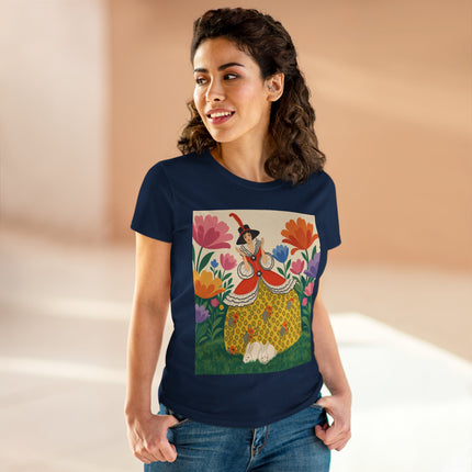 🐇🌼 The Enchanted Rabbit Garden Cotton Tee – Art Deco Floral Whimsy
