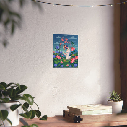 🌸☂️ The Lady Of The Falling Blossoms Matte Vertical Poster – Art Deco Garden Whimsy