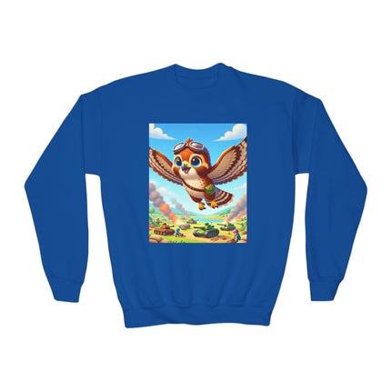 Red-Tailed Hawk in Battle Youth Crewneck Sweatshirt – Flight, Focus & Fearless Energy
