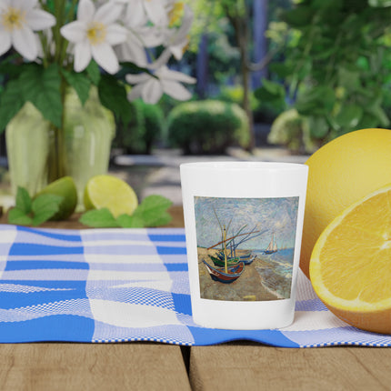 Fishing Boats on the Beach at Saintes-Maries by Vincent Van Gogh Ceramic Shot Glass