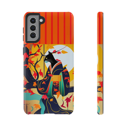 Black Cat in Kimono Phone Cases