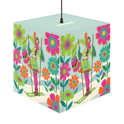🎿🌸 The Winter Flower Adventurer Light Cube Lamp – Colorful Ski Fantasy