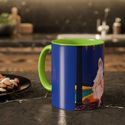 The Moonlit Promenade Colorful Mug (11oz, 15oz) – Blush Elegance, Coastal Romance & Art Deco Style